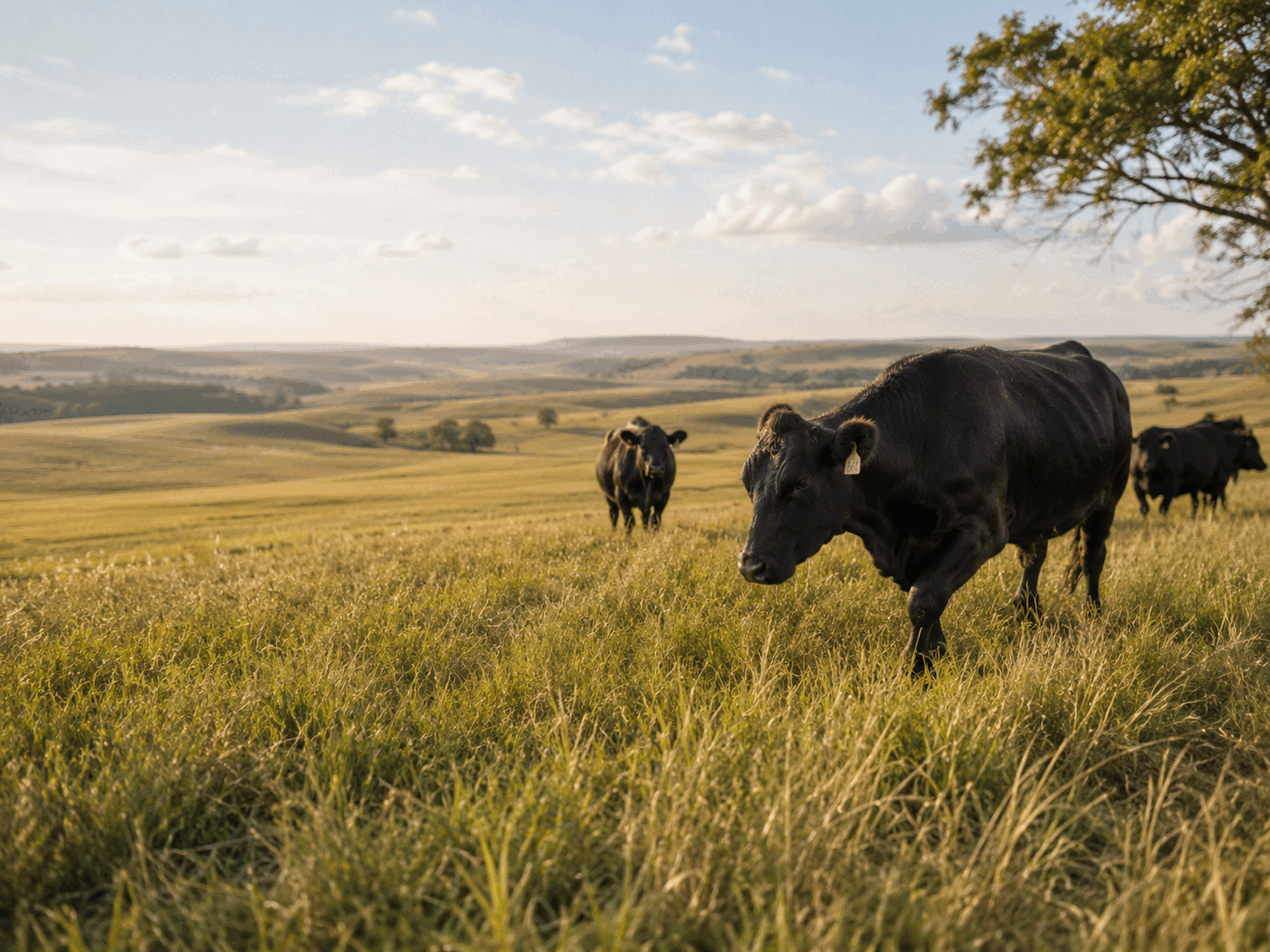 Grass-fed cattle standing in a pasture